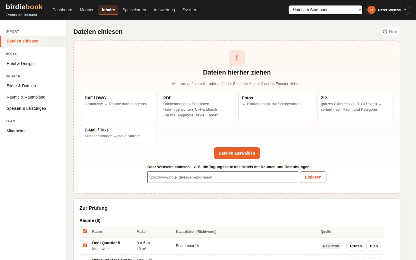 Import von Plänen, Webseite und Bildarchiven